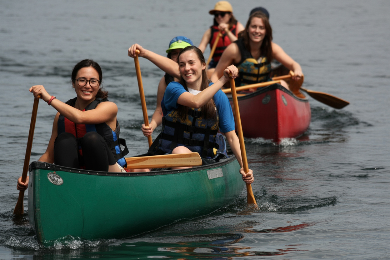 Children on a canoe trip or wilderness outdoor adventure