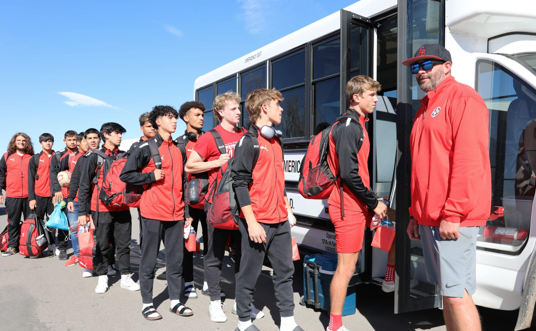 sports team on bus